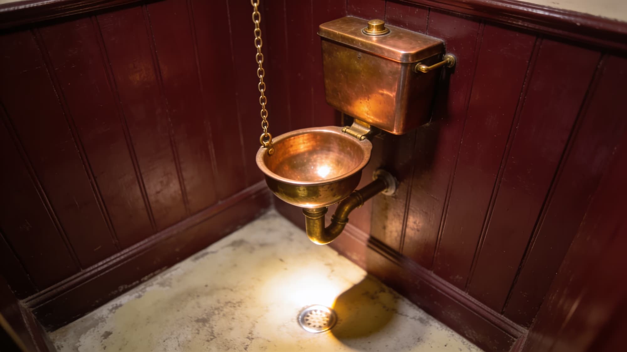 Illustration (AI-generated): Copper toilet and cistern