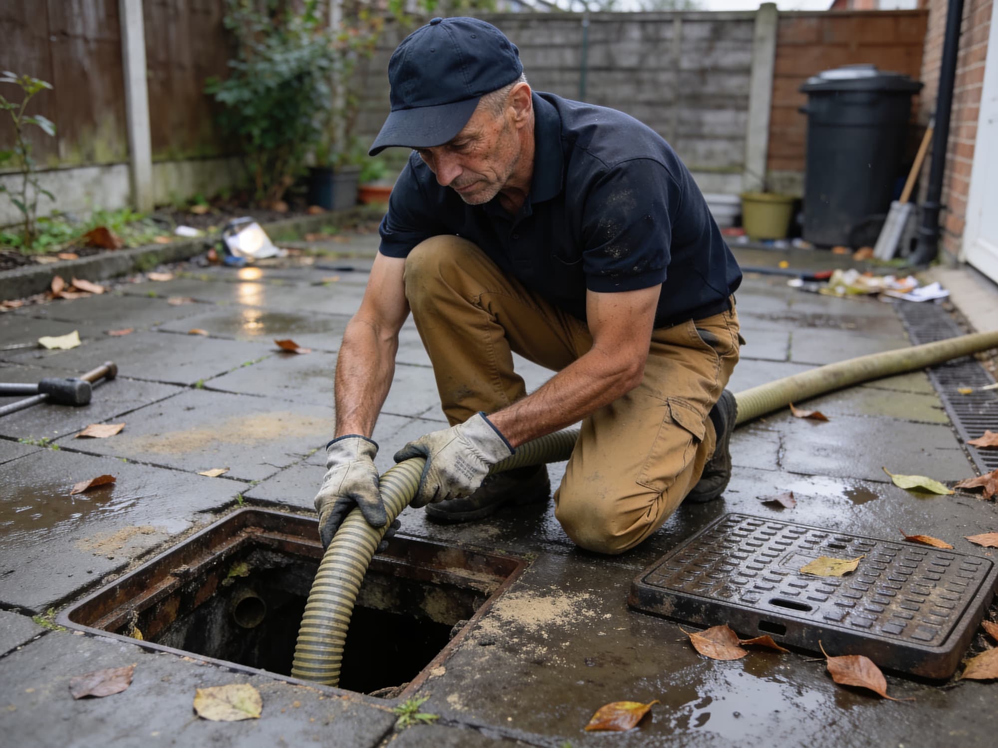 Illustration (AI-generated): Clearing a drain